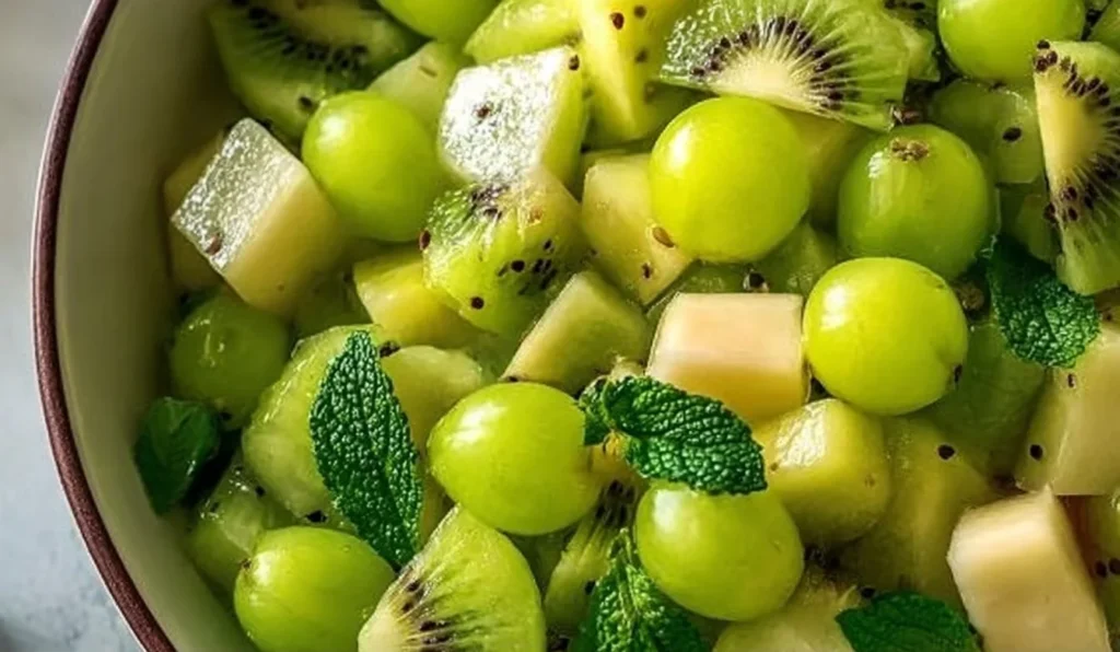 St. Patrick's Day green fruit salad with assorted fresh green fruits