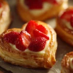 Heart-shaped Strawberry Cream Cheese Danishes with fresh strawberries and cream cheese filling