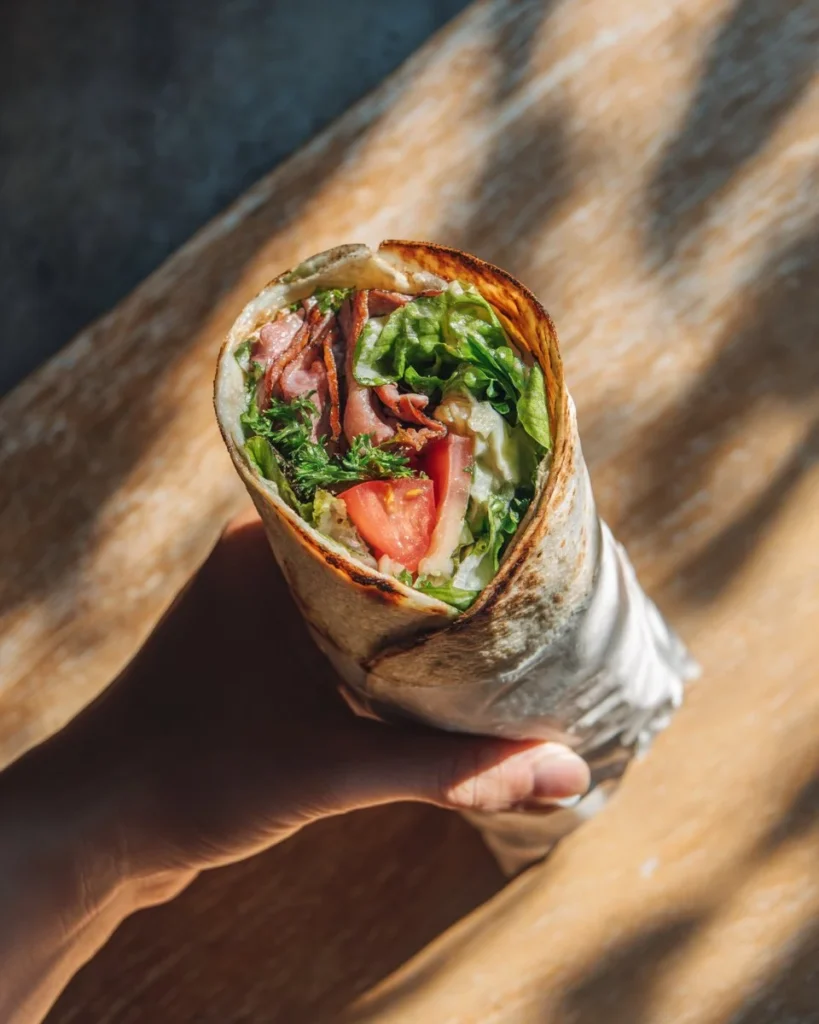 High protein cottage cheese wrap with fresh ingredients on a plate