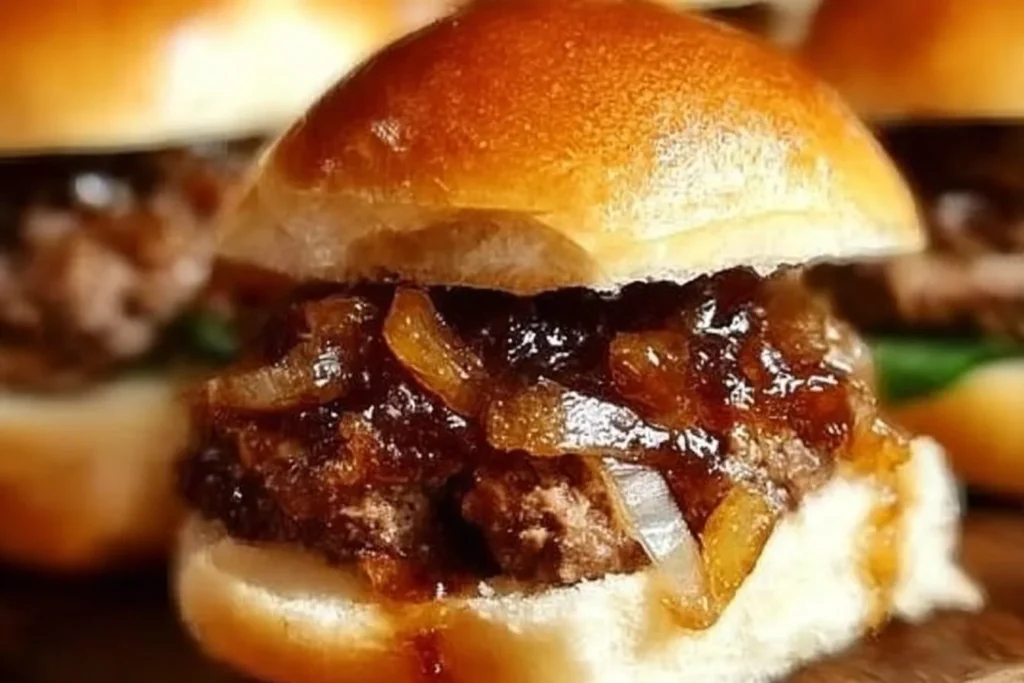 Plate of white trash sliders topped with cheese and pickles