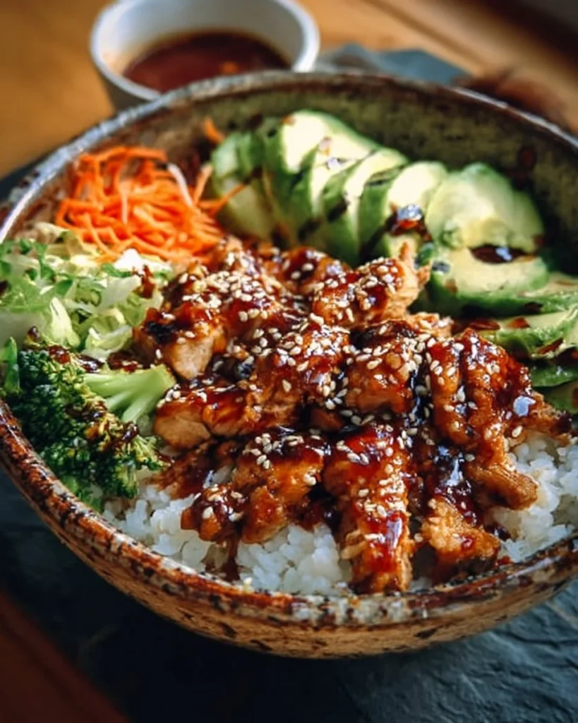 30-Minute Teriyaki Chicken Bowl served with rice and vegetables