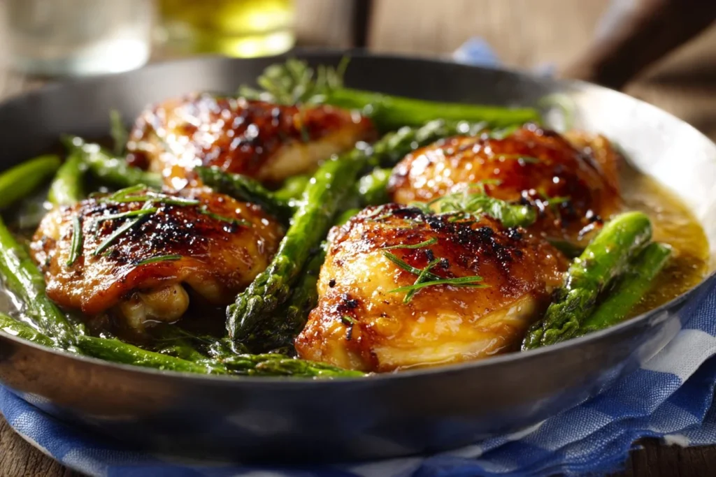 Delicious Balsamic Chicken served with fresh asparagus on a plate