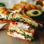 A delicious California Club Sandwich stacked with turkey, bacon, and fresh veggies.