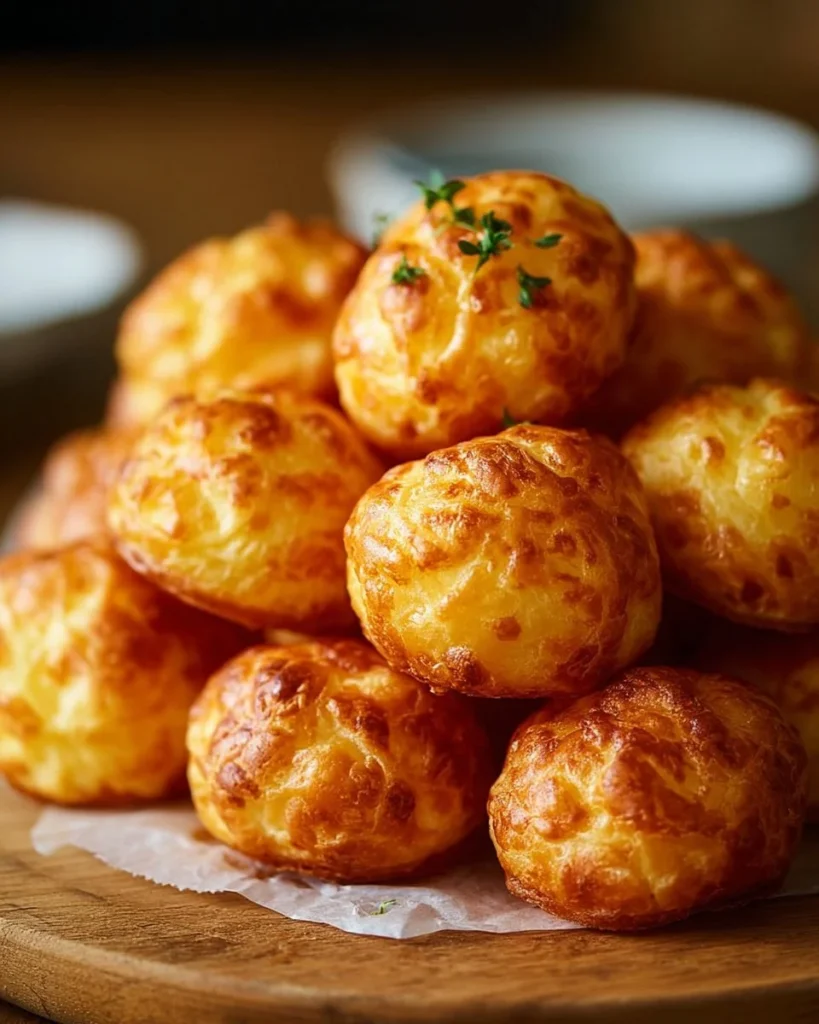 Plate of homemade cheese puffs ready for serving