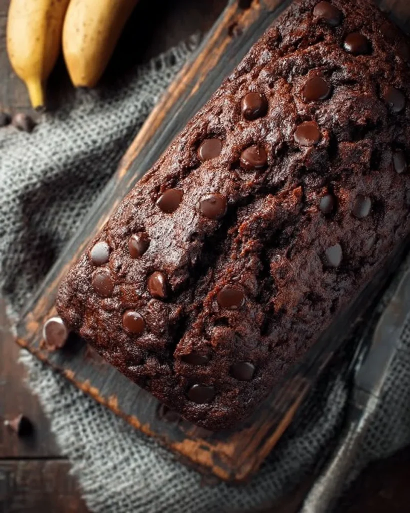 Delicious homemade chocolate banana bread fresh out of the oven.