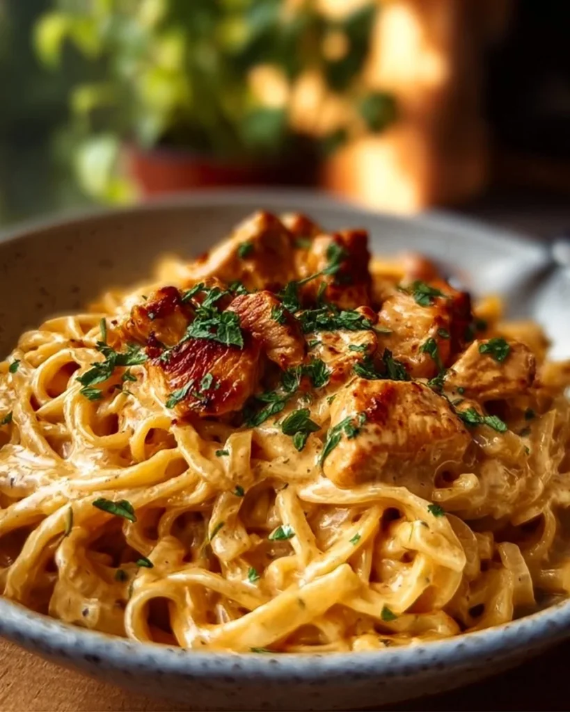 Delicious cowboy butter chicken pasta dish with herbs and spices