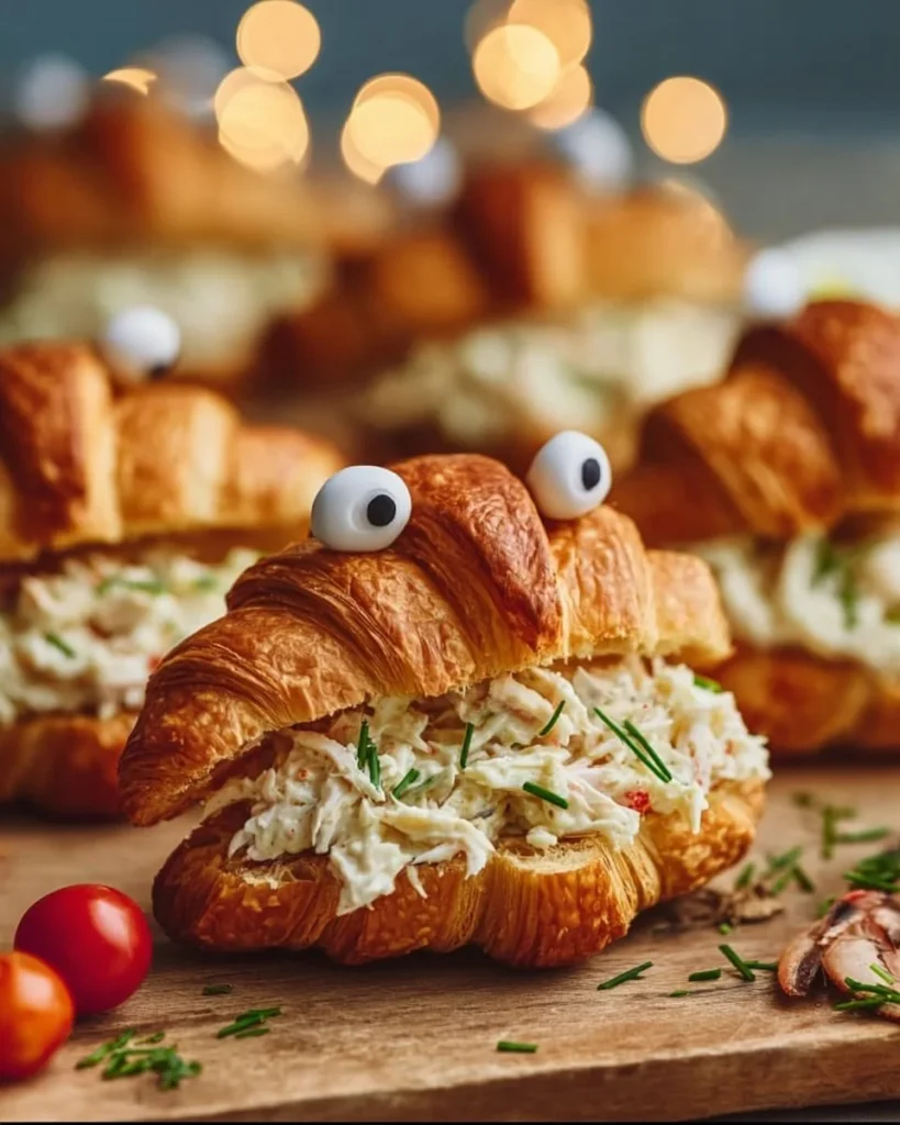 Delicious crab croissant sandwich with fresh crab meat and flaky pastry