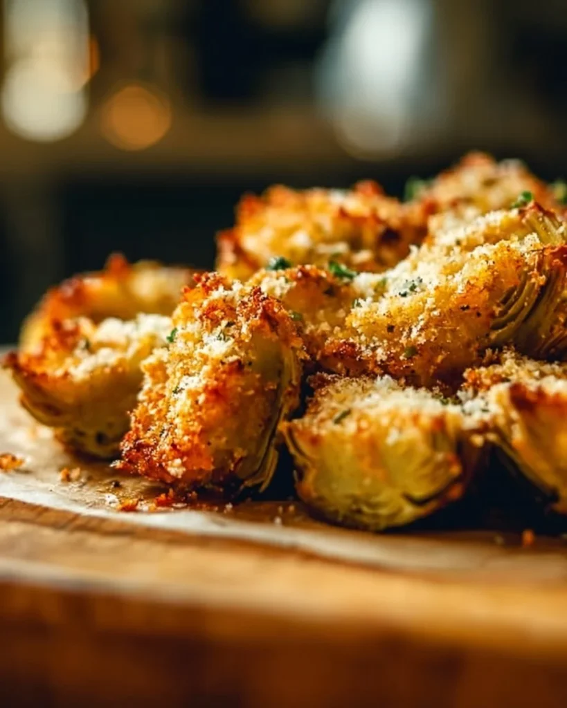 Crispy Parmesan artichoke hearts served on a plate