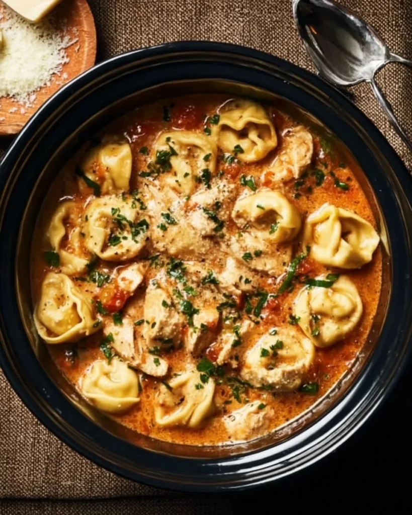 CrockPot Chicken Tortellini recipe for a healthy weeknight dinner