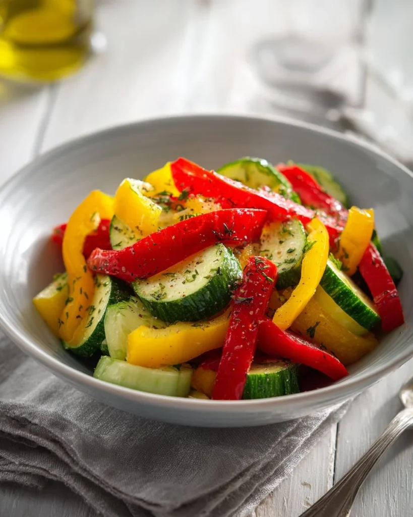 Cucumber Sweet Pepper Salad served in a bowl with fresh ingredients