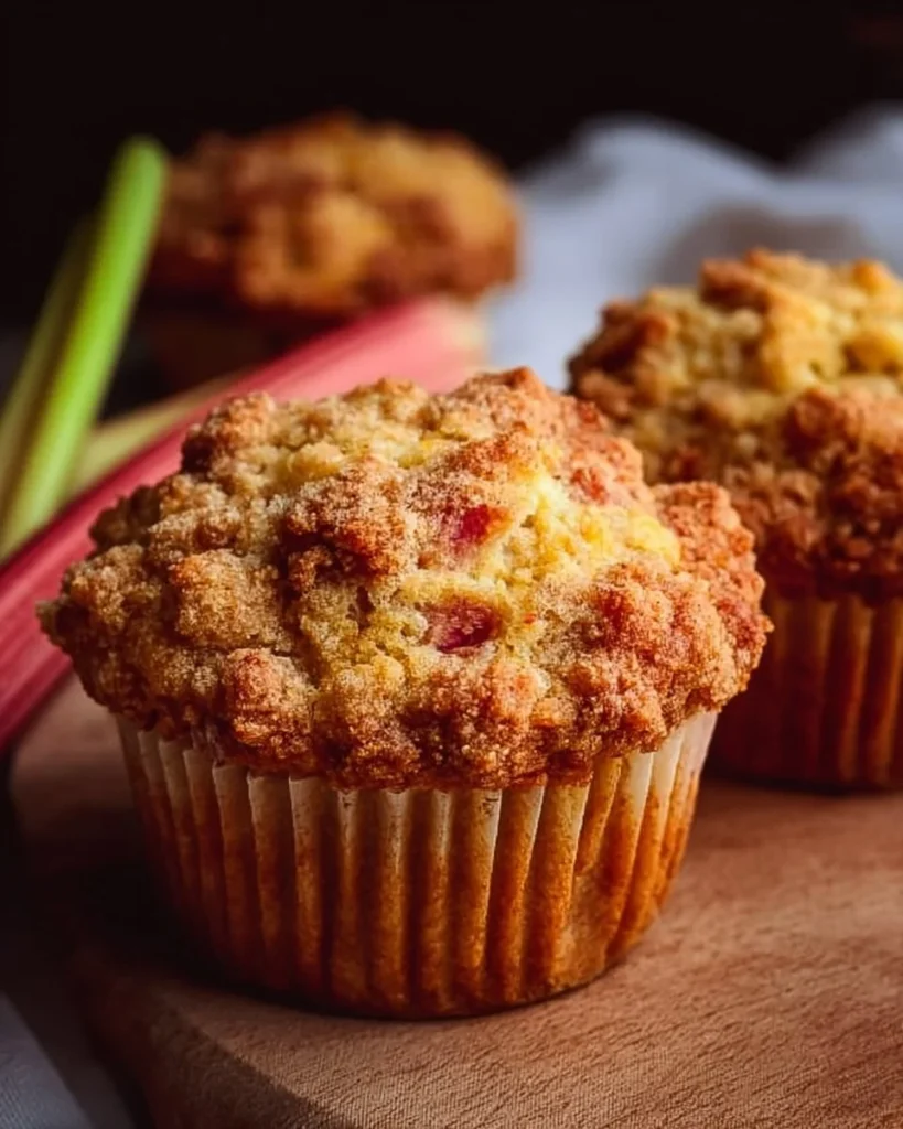 Healthy rhubarb muffins fresh from the oven, perfect for breakfast or snacks.