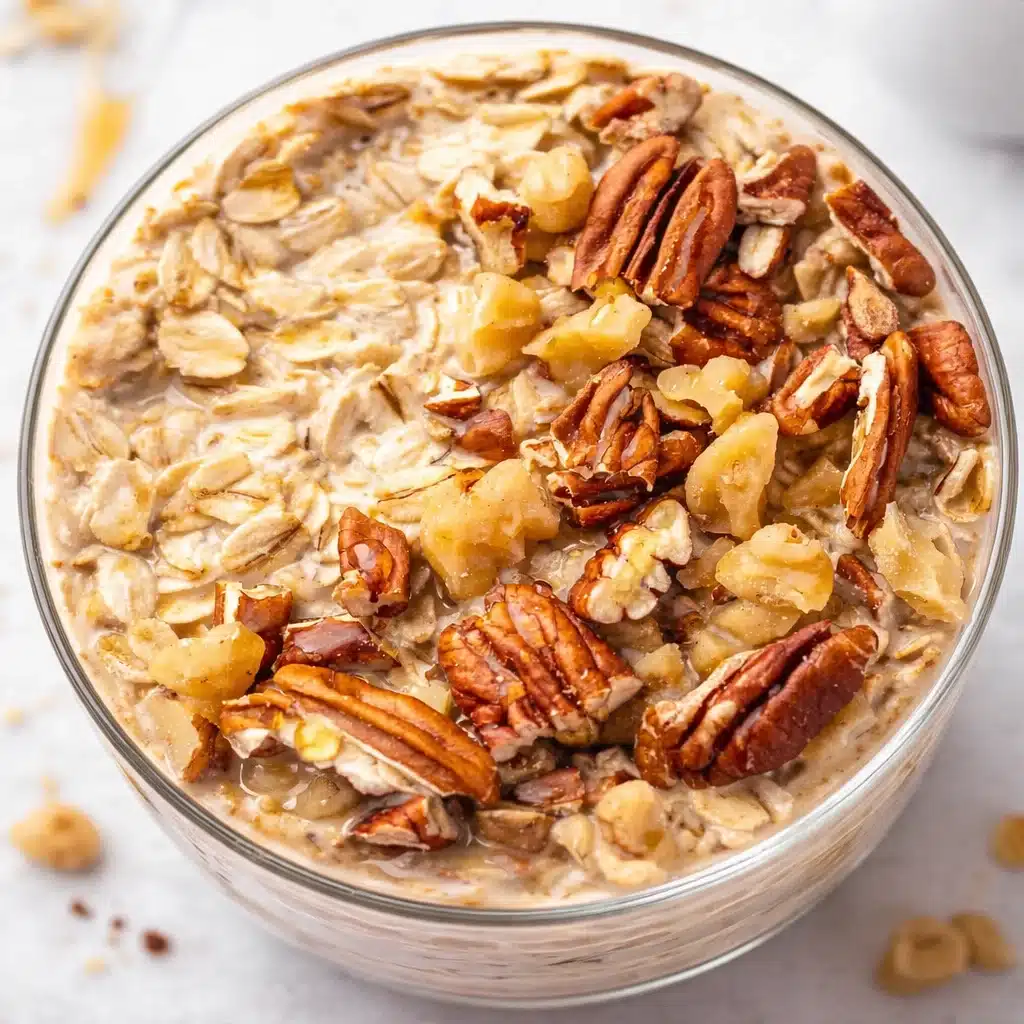 Creamy Maple Brown Sugar Overnight Oats in a jar with a sprinkle of cinnamon.