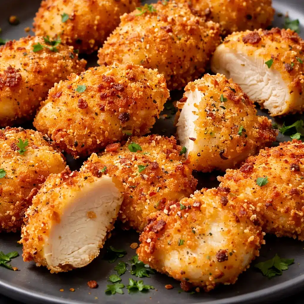 Crispy Air Fryer Ranch-Crusted Chicken Bites ready to be served with dipping sauce.