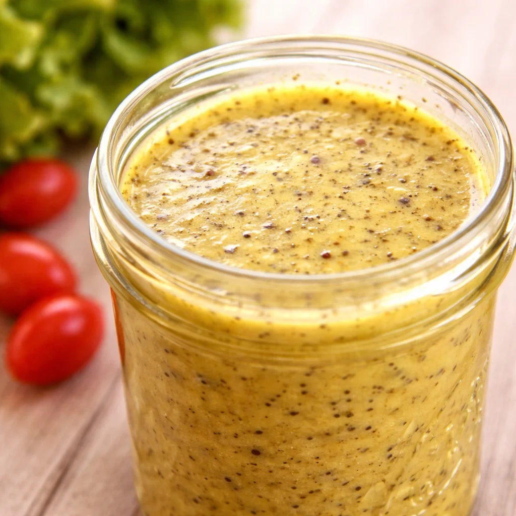 Bowl of easy homemade Italian dressing with fresh herbs and olive oil