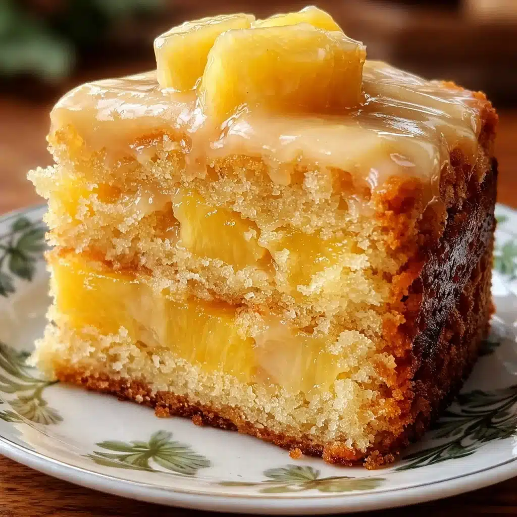 Delicious Juicy Pineapple Heaven Cake topped with whipped cream and pineapple slices.