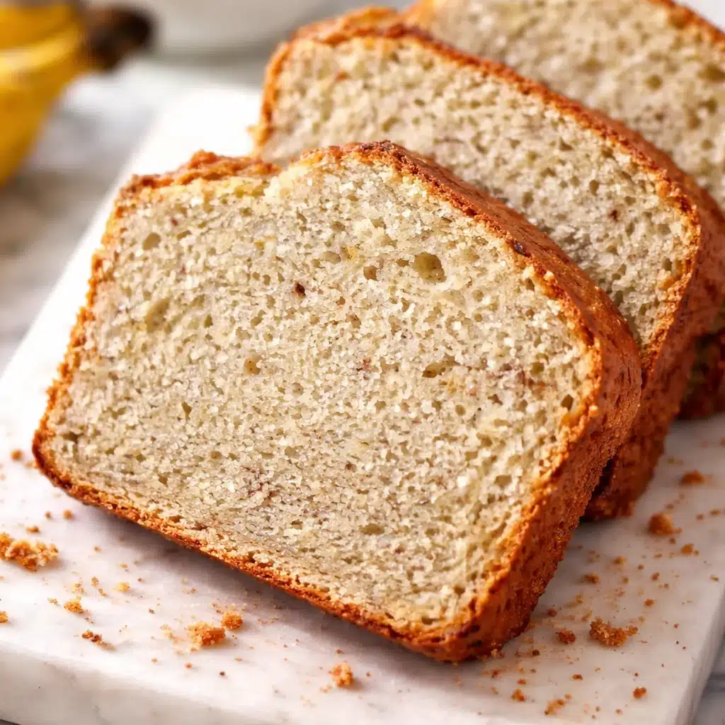 Delicious vegan banana bread loaf with chocolate chips and a brown sugar crust.