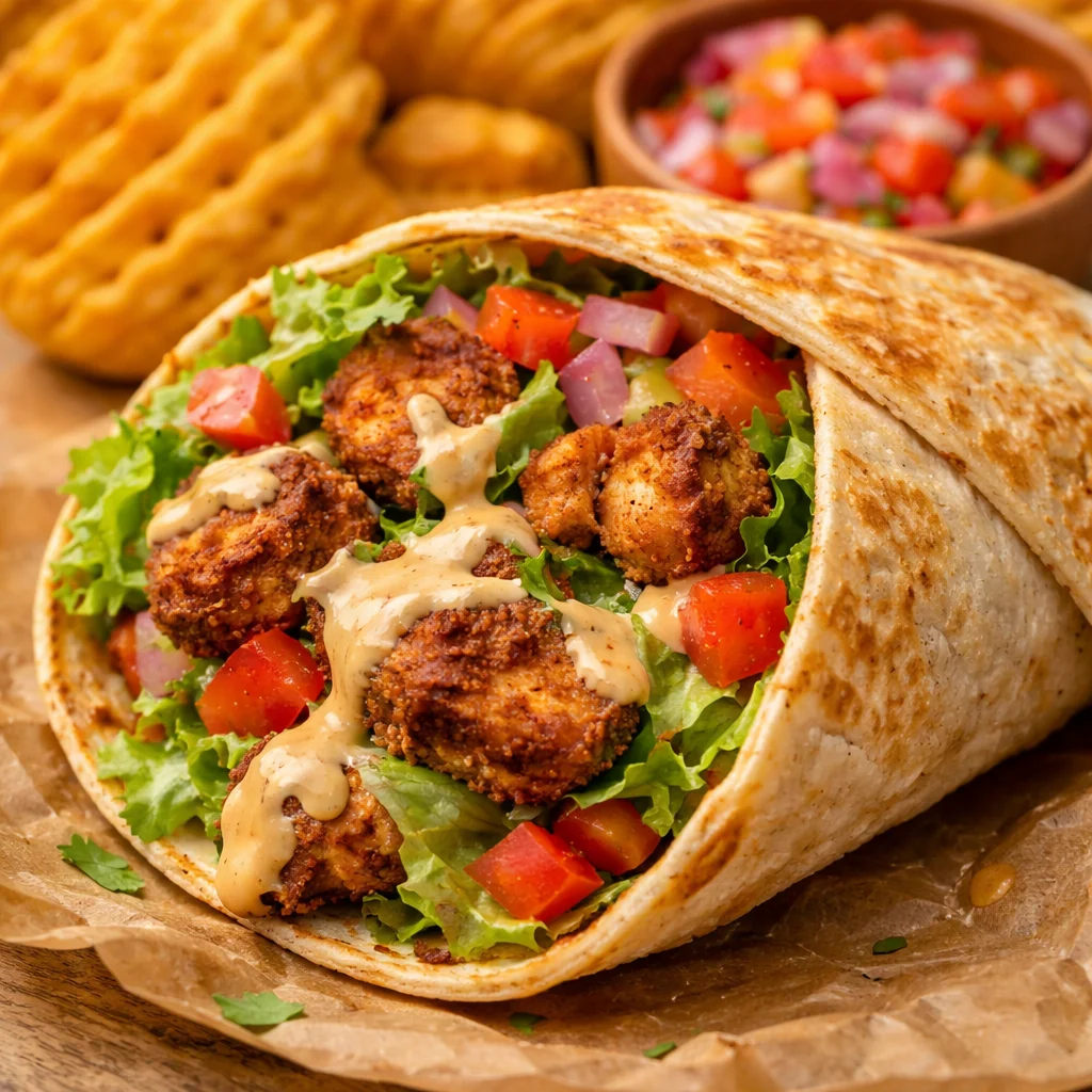 Chicken wraps with homemade Raising Cane's copycat sauce served on a plate.