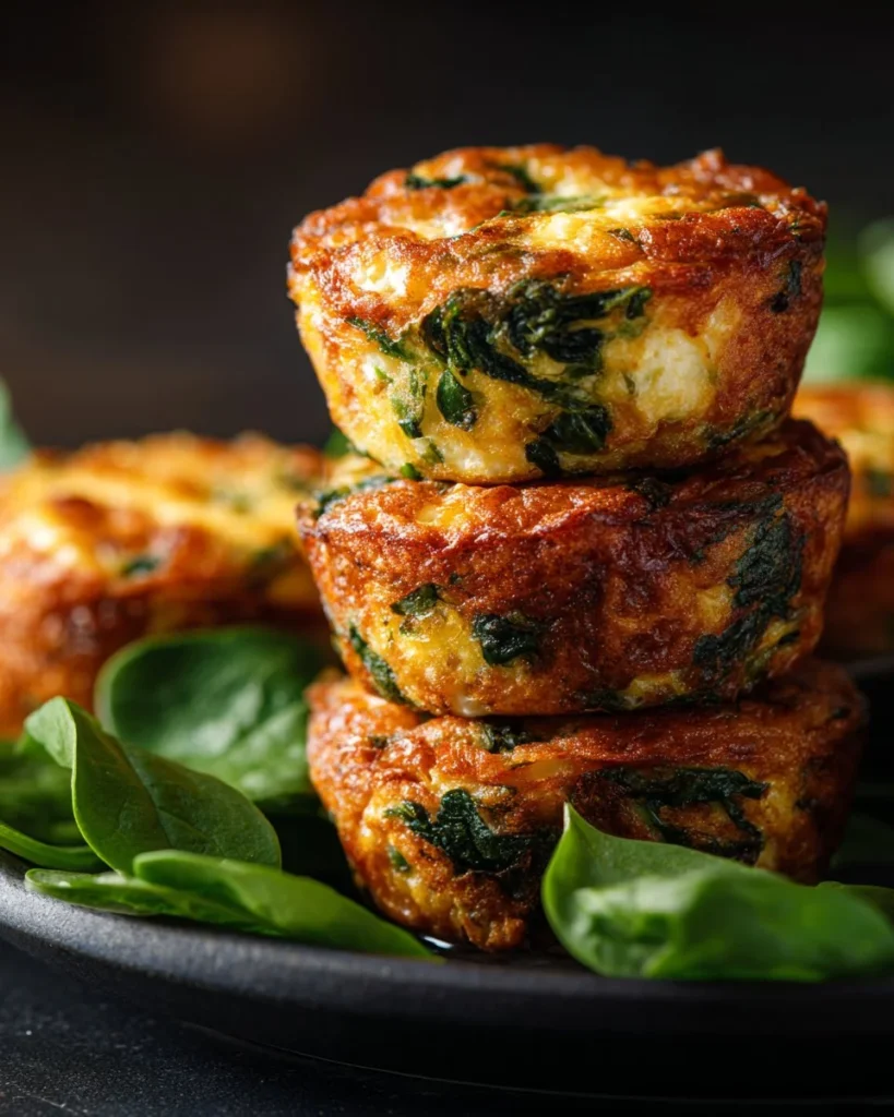 Delicious homemade spinach and feta patties on a plate.