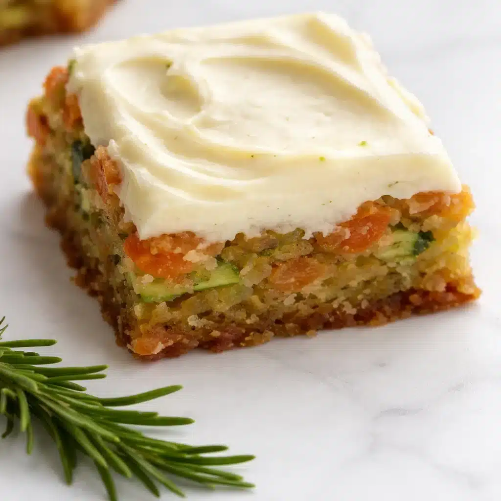 Fluffy Carrot and Zucchini Bars topped with Citrus Cream Cheese Frosting