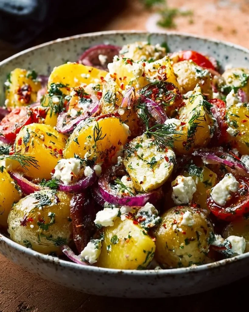 Delicious Greek Potato Salad with olives and herbs
