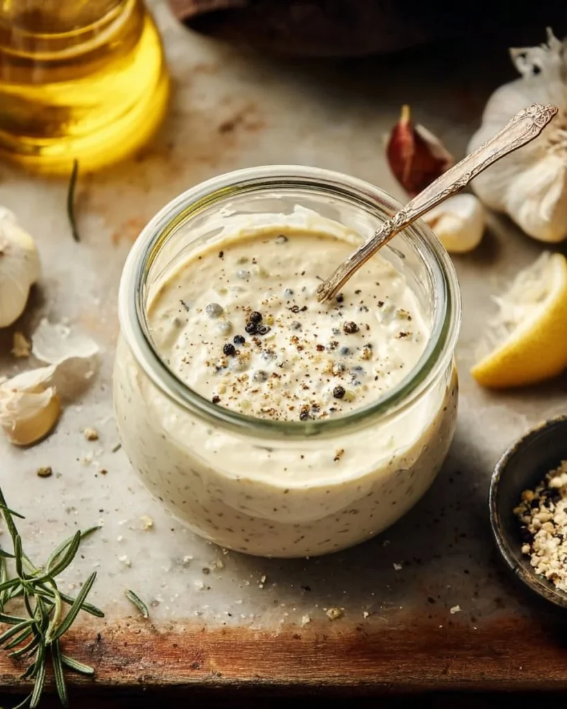 Delicious Greek Yogurt Caesar Dressing drizzled over a fresh salad