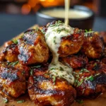 Grilled chicken bites served with creamy garlic sauce on a plate