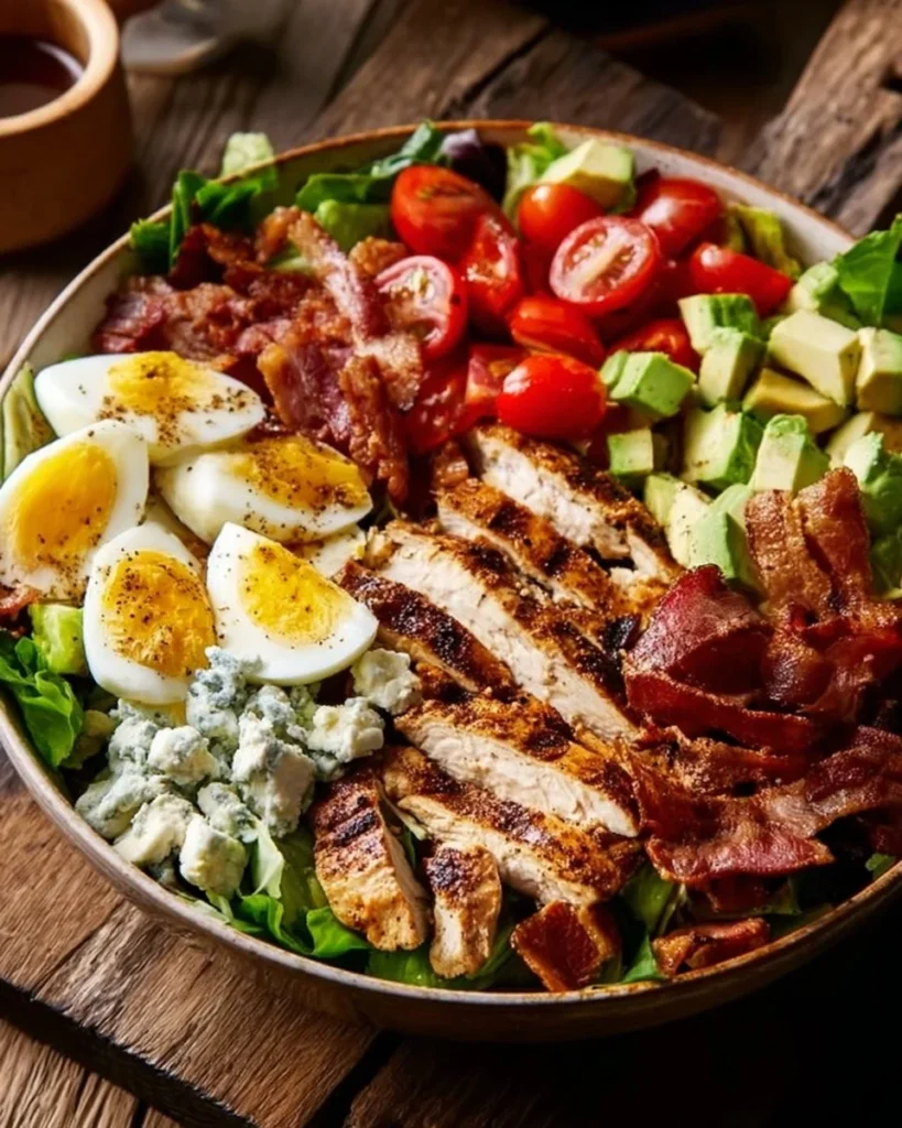 Delicious Grilled Chicken Cobb Salad with a variety of fresh toppings