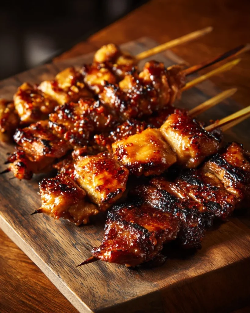 Delicious grilled chicken yakitori skewers served on a platter