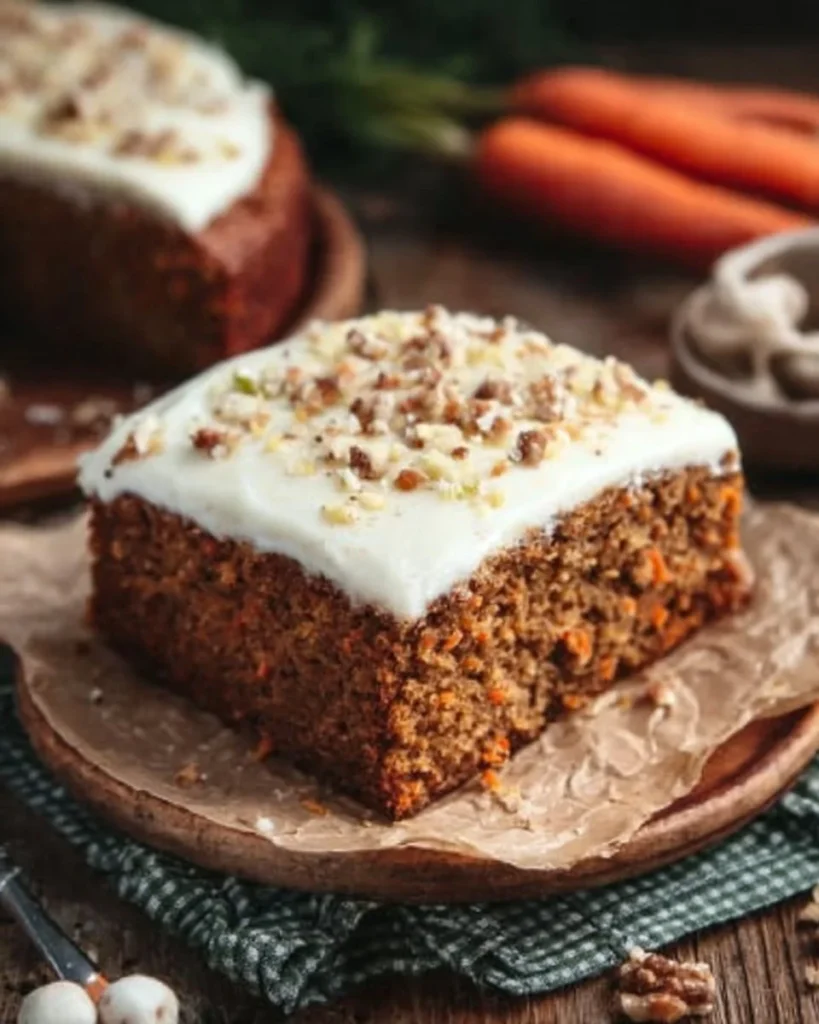Delicious healthy classic carrot cake topped with cream cheese frosting