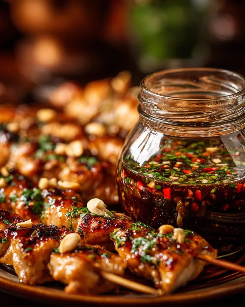 Honey Garlic Chicken Skewers with grilled chicken and glaze