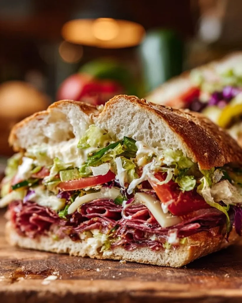 Italian Grinder Salad Sandwich with fresh ingredients and savory dressing