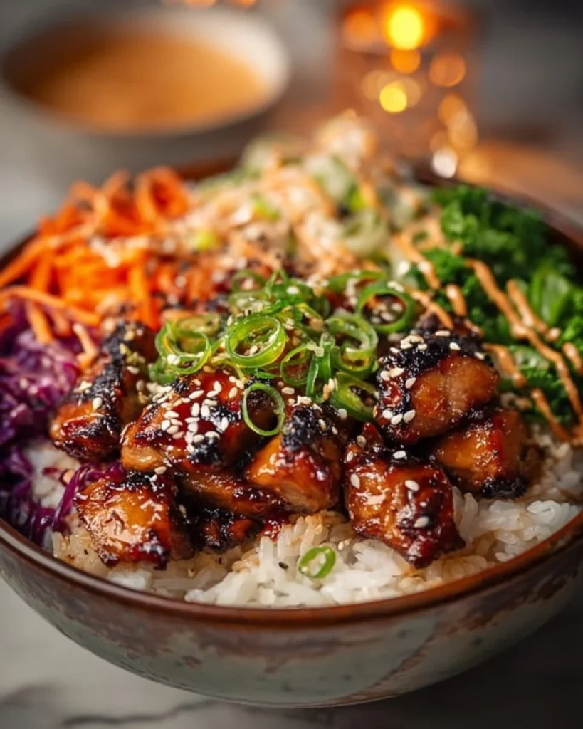 Delicious Korean BBQ Chicken Bowls with flavorful ingredients and toppings