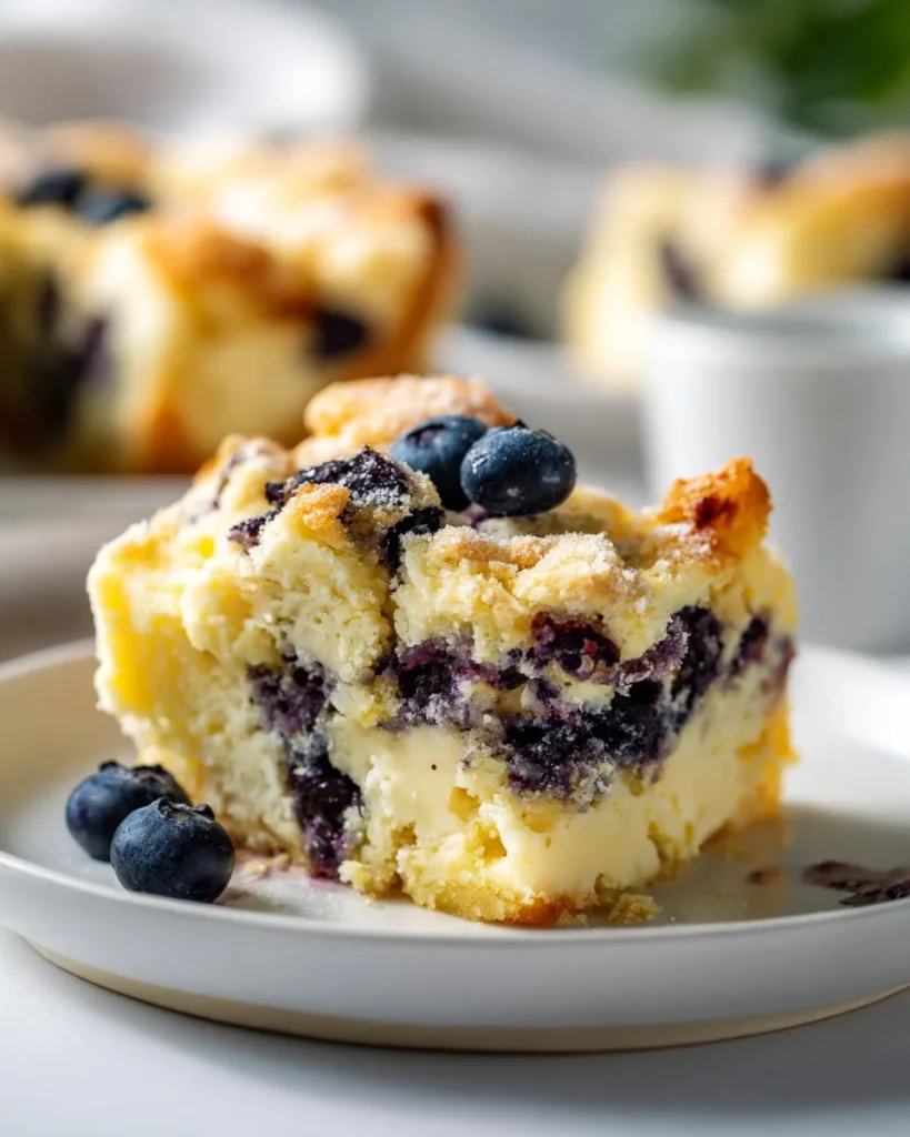 Lemon Blueberry Cheesecake Dump Cake topped with fresh blueberries and lemon zest.