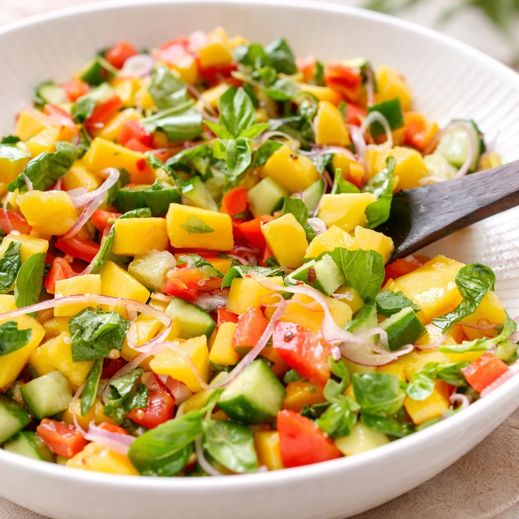 Colorful Mango Salad with fresh vegetables and zesty dressing