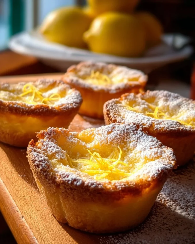 Mini Baby Lemon Impossible Pies with a zesty lemon filling and golden crust