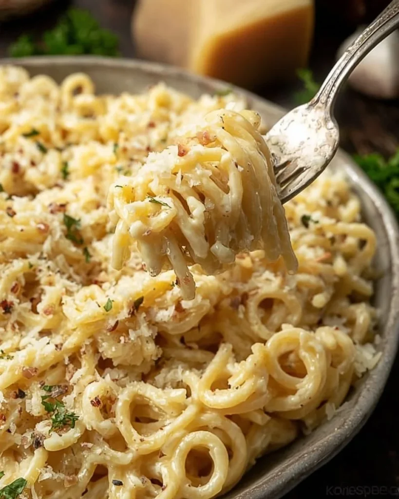 One-Pan Butter Parmesan Pasta dish served with herbs and cheese