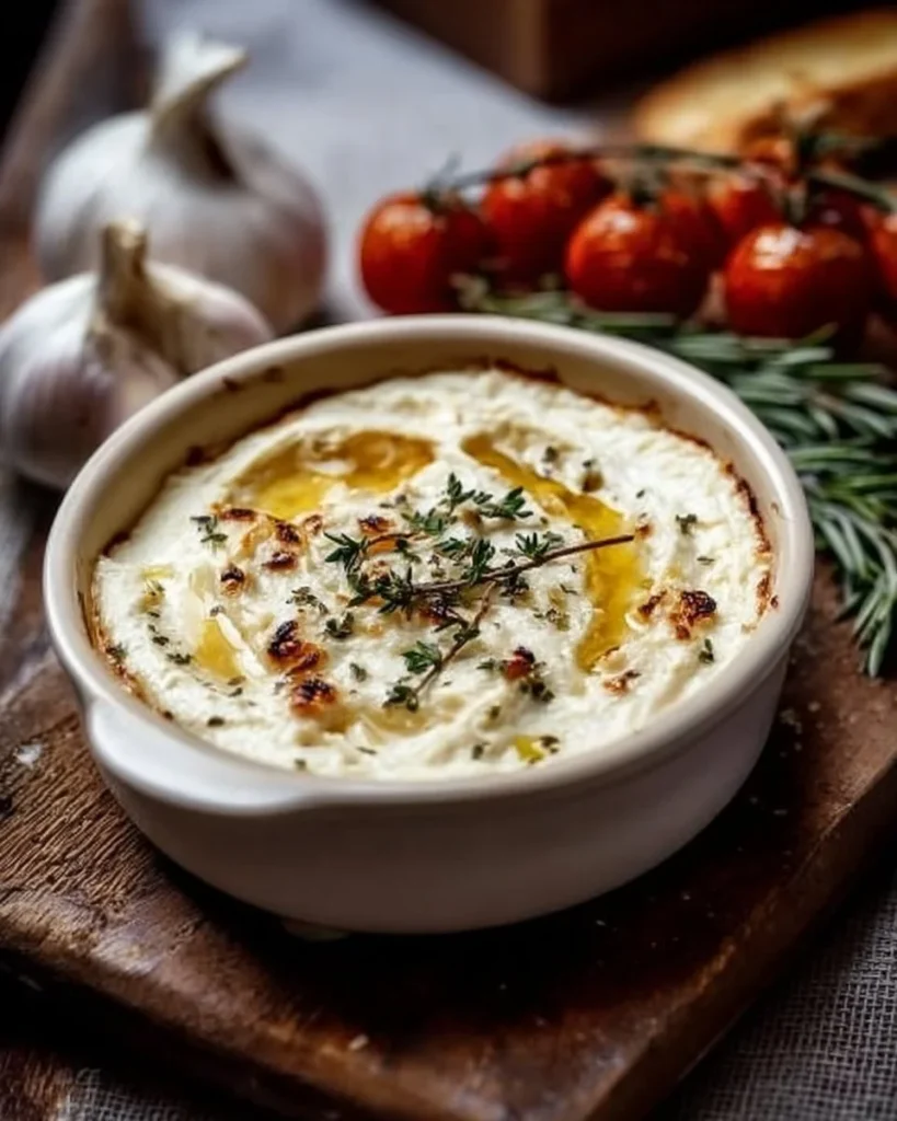 Creamy roasted garlic goat cheese dip served with fresh veggies.