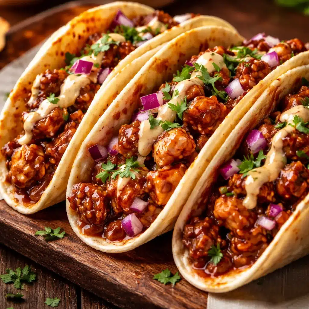Delicious Garlic Butter Honey BBQ Chicken Tacos filled with saucy shredded chicken.