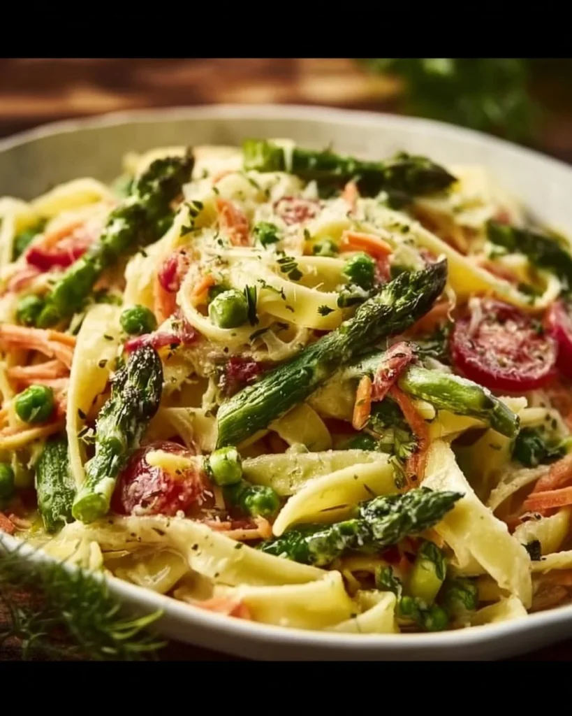 Delicious Pasta Primavera with colorful spring vegetables