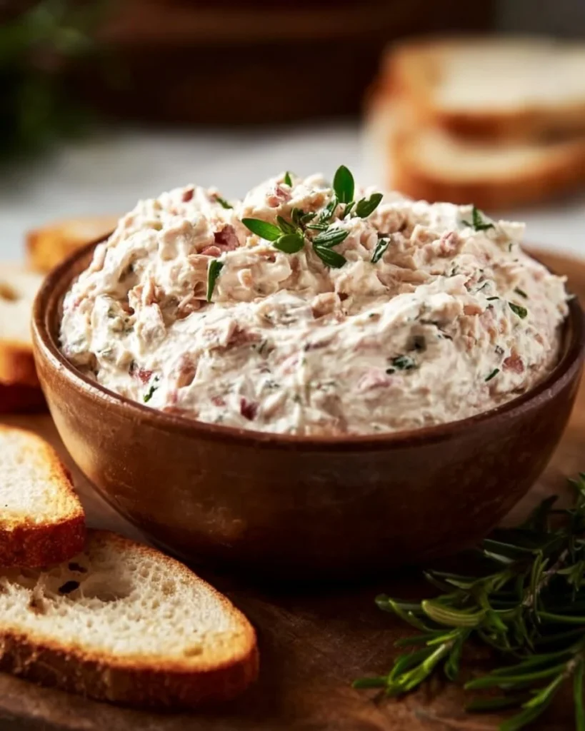 Tuna cream cheese spread on crackers with herbs and spices
