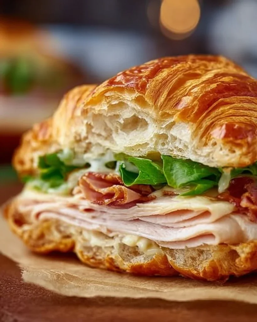 Turkey Croissant Sandwich with fresh ingredients and herbs