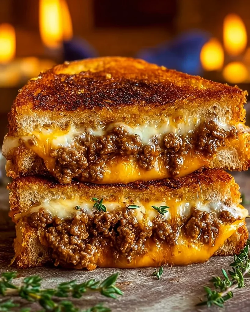 Ultimate cheesy ground beef melt with creamy cheese and seasoned beef