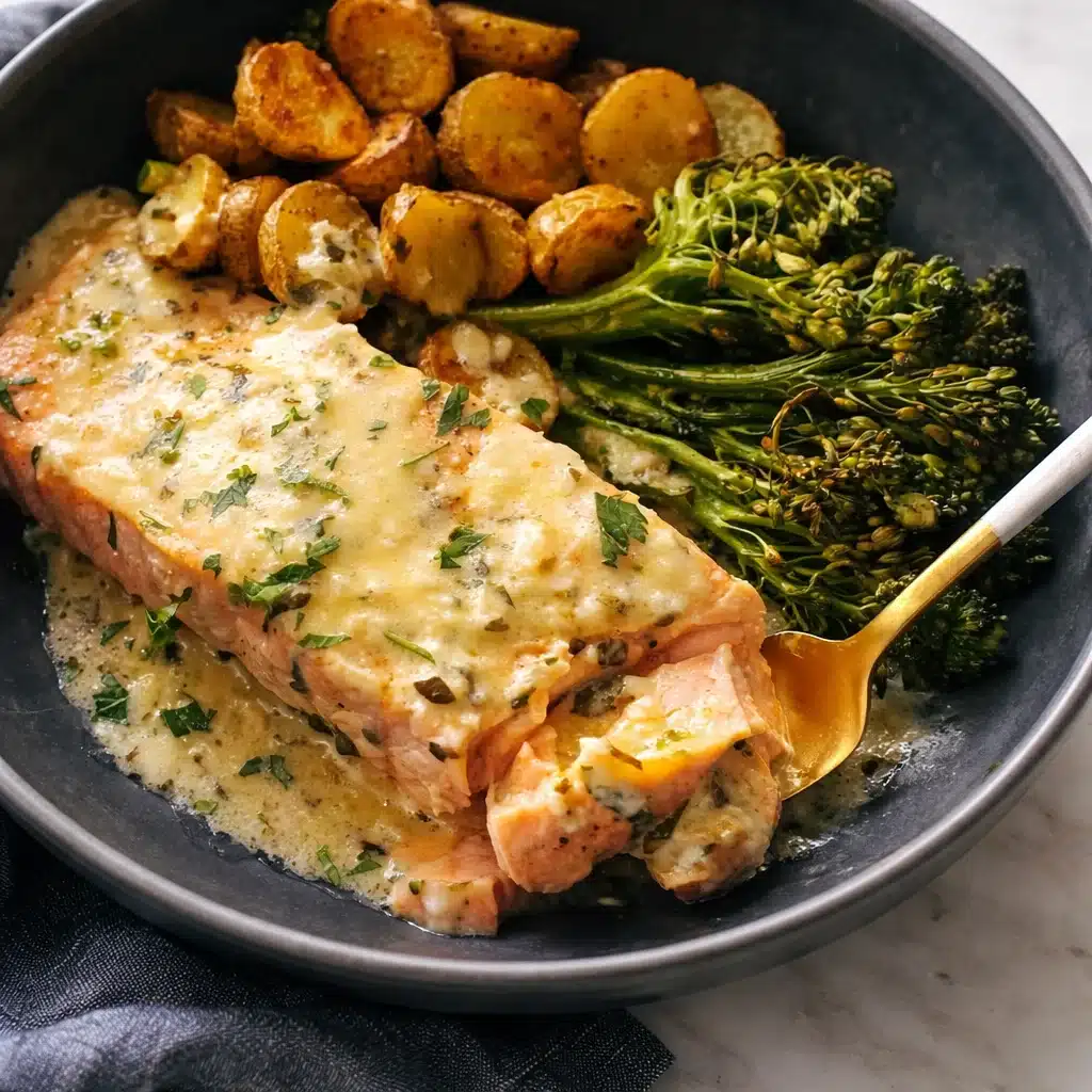 Baked Salmon with Lemon Butter Sauce, garnished and ready to serve on a plate.