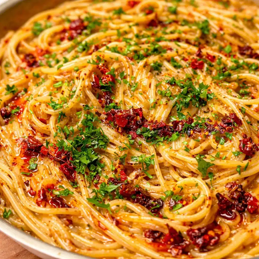 Creamy vegan caramelized onion pasta topped with golden onions and a rich sauce.