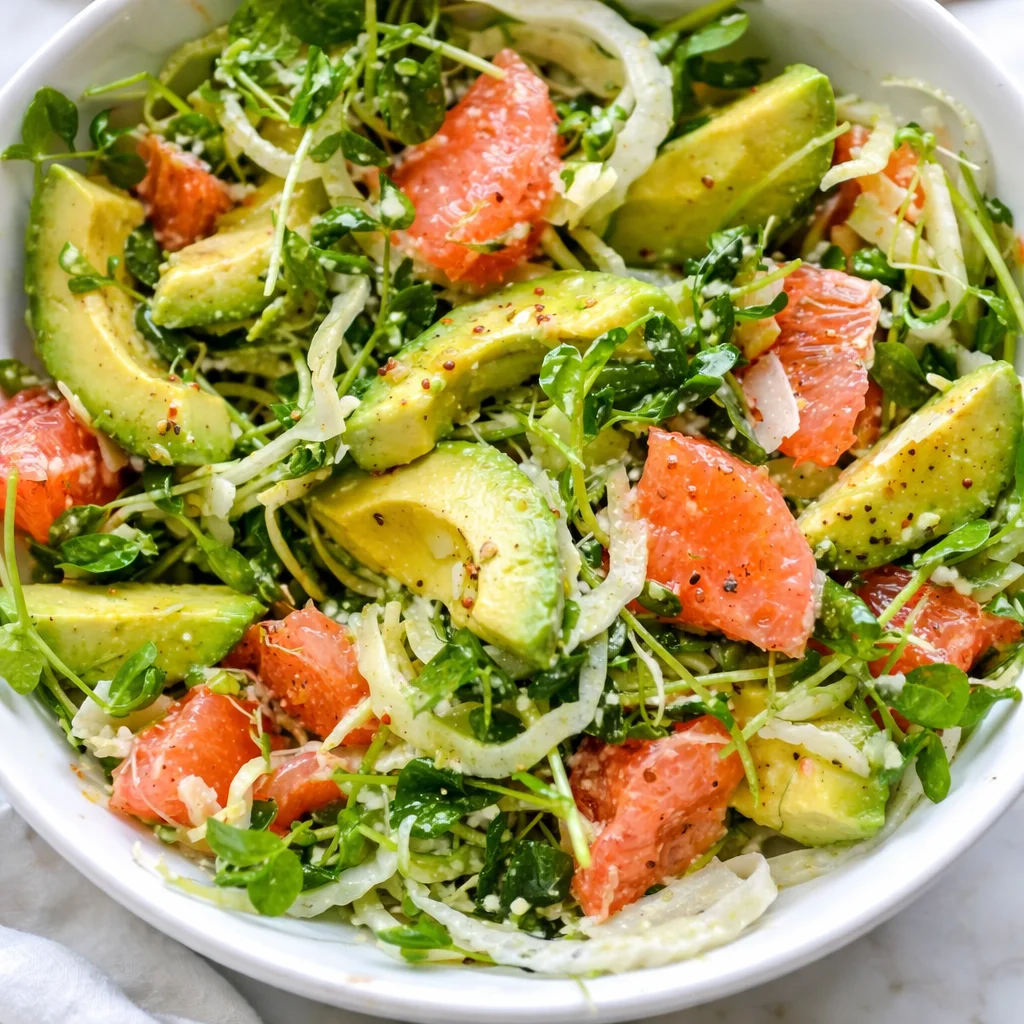 Avocado Grapefruit and Fennel Salad with vibrant ingredients on a plate