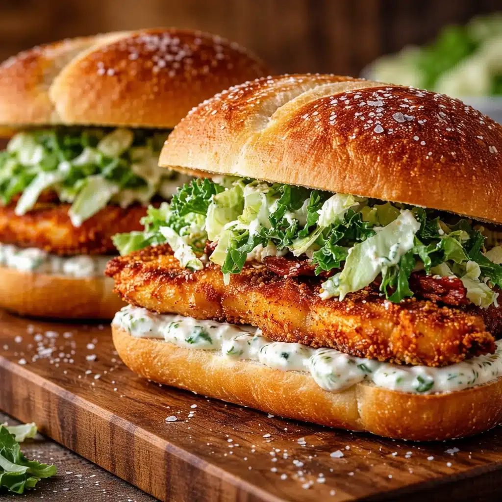 Crispy Chicken Caesar Sandwich with romaine, Parmesan, and creamy dressing
