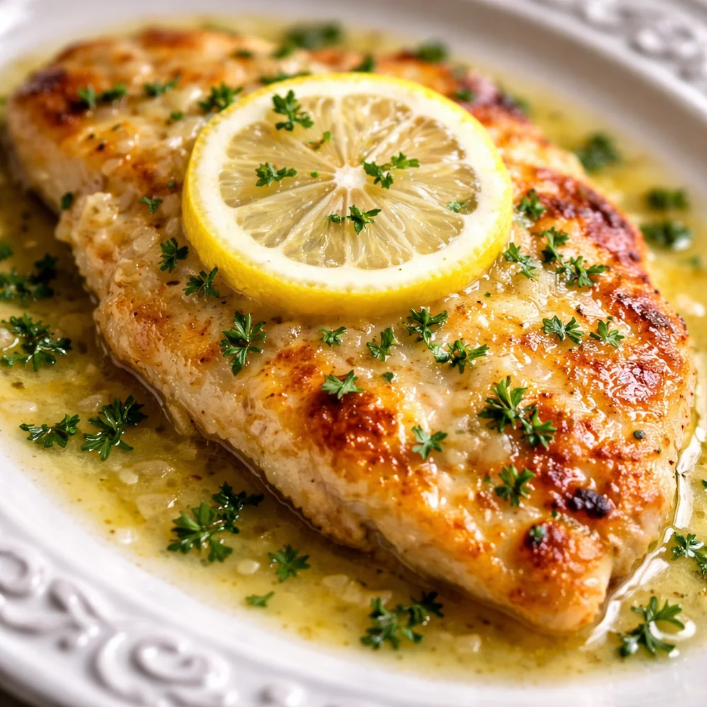 Delicious Lemon Chicken Romano with crispy Romano cheese coating and lemon butter sauce.