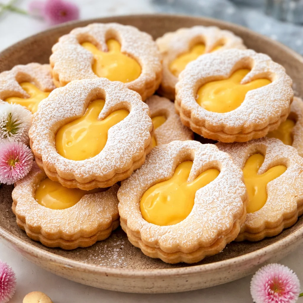 Easter Lemon Linzer Cookies filled with zesty lemon curd, perfect for Easter celebrations.
