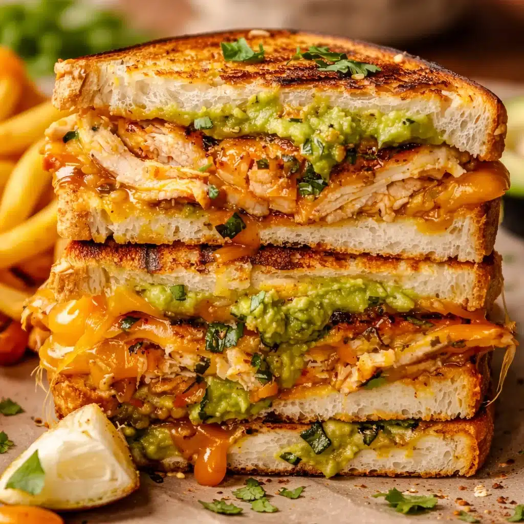 Chicken Avocado Melt Sandwich with grilled chicken, avocado, and melted cheese on ciabatta bread.