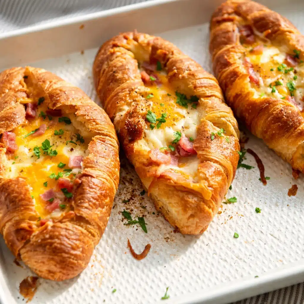 Delicious Egg Bacon Croissant Boats filled with eggs, bacon, and cheese